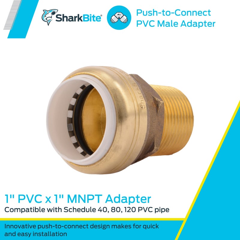 SharkBite 1 Inch PVC x 1 Inch MNPT Adapter, Push to Connect Brass Plumbing Fitting, PEX Pipe, Copper, CPVC, PE-RT, HDPE, UIP140A - Image 2
